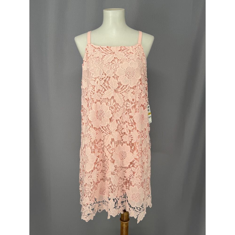Alfani Dress Womens 14 Pink Floral Lace Shift Sleeveless Lined Cocktail Party